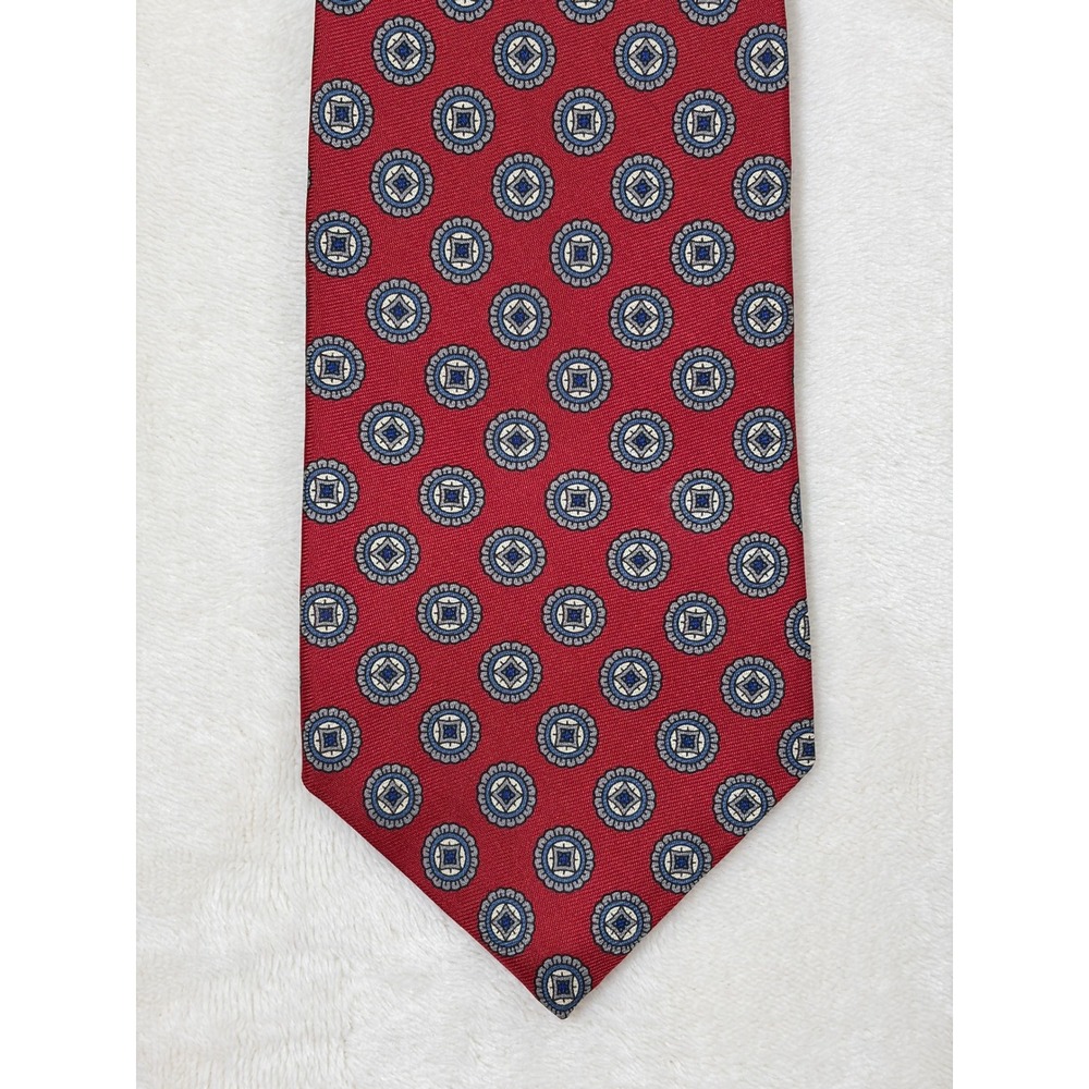 Bert Pulitzer Red Foulard Silk Medallion Necktie Mens OS Excellent